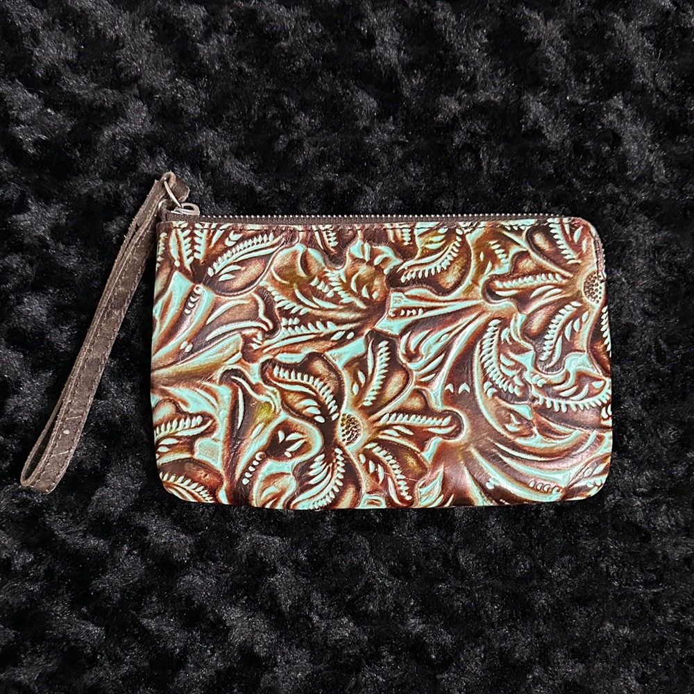 Patricia Nash Capri tooled turquoise wristlet